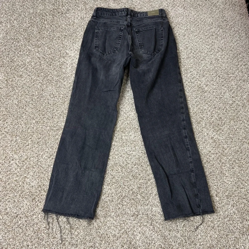 Zara Women Black High Waisted Wide Leg Raw Hem Denim Jeans Size 4 26